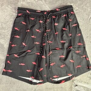 COOFANDY Swim Trunks Mens XL Black Pink Shark Print Quick Dry Beach Board Shorts